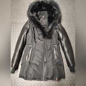 Rudsak Grace Blk with Leather Sleeve Fur Puffer Parka Down Coat! Medium